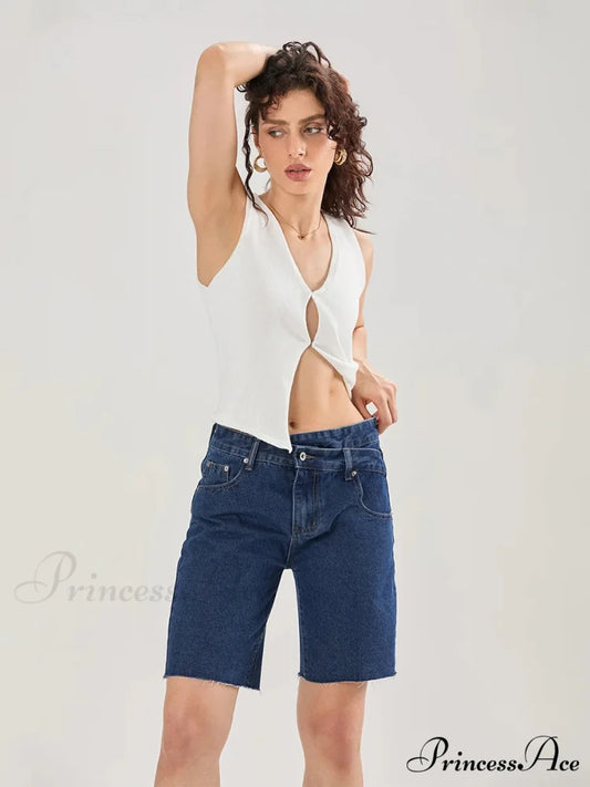 Cross Asymmetrical Denim Short short-250223