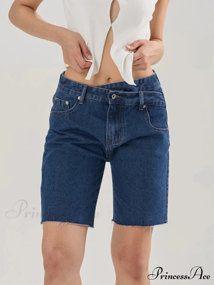 Cross Asymmetrical Denim Short short-250223