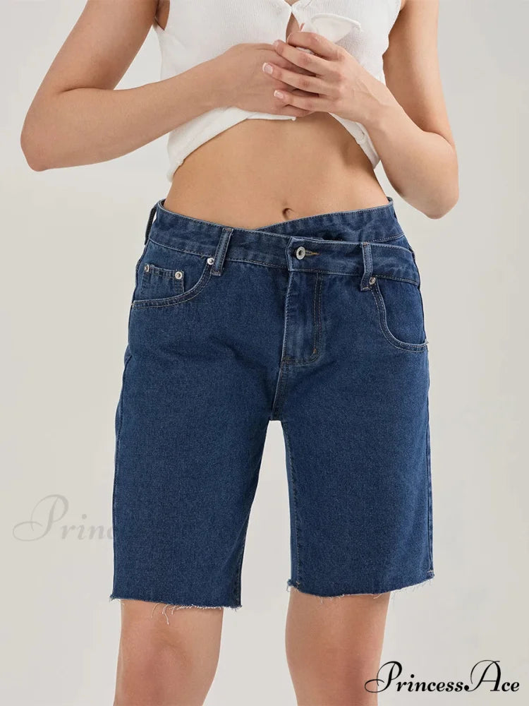 Cross Asymmetrical Denim Short short-250223