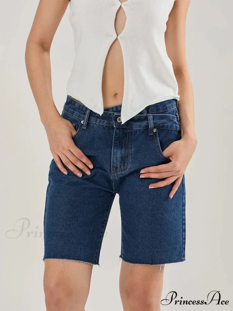 Cross Asymmetrical Denim Short short-250223
