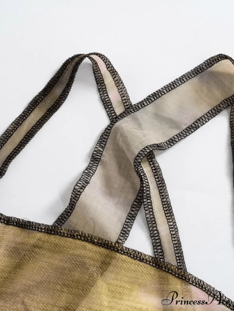 Cross Back Lace Trendy Mesh Crop Cami Top