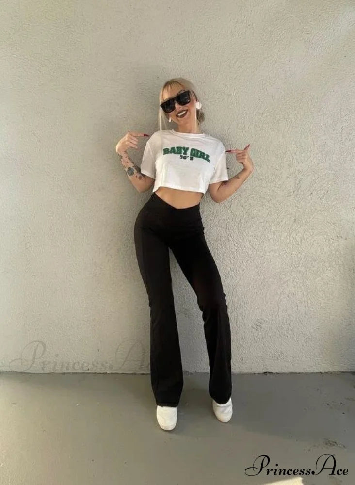 Cross High Waisted Bootcut Capris for Women Flare Yoga Pants
