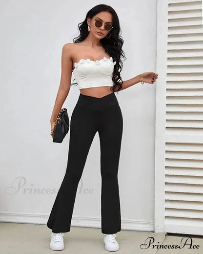 Cross High Waisted Bootcut Capris for Women Flare Yoga Pants