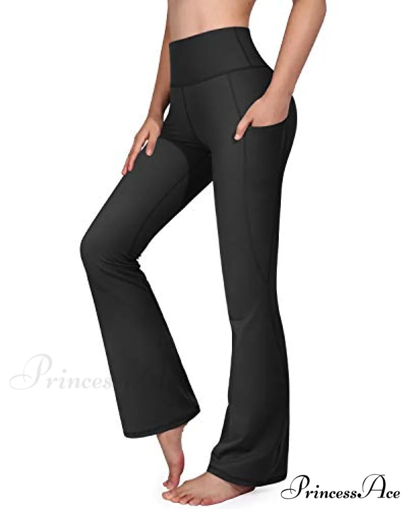 Cross High Waisted Bootcut Capris for Women Flare Yoga Pants Black - 29’’ Inseam / XX-Large