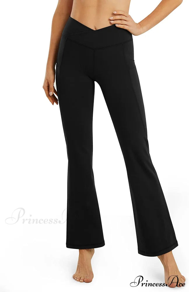 Cross High Waisted Bootcut Capris for Women Flare Yoga Pants Black-cross Waist Pants / XX-Large