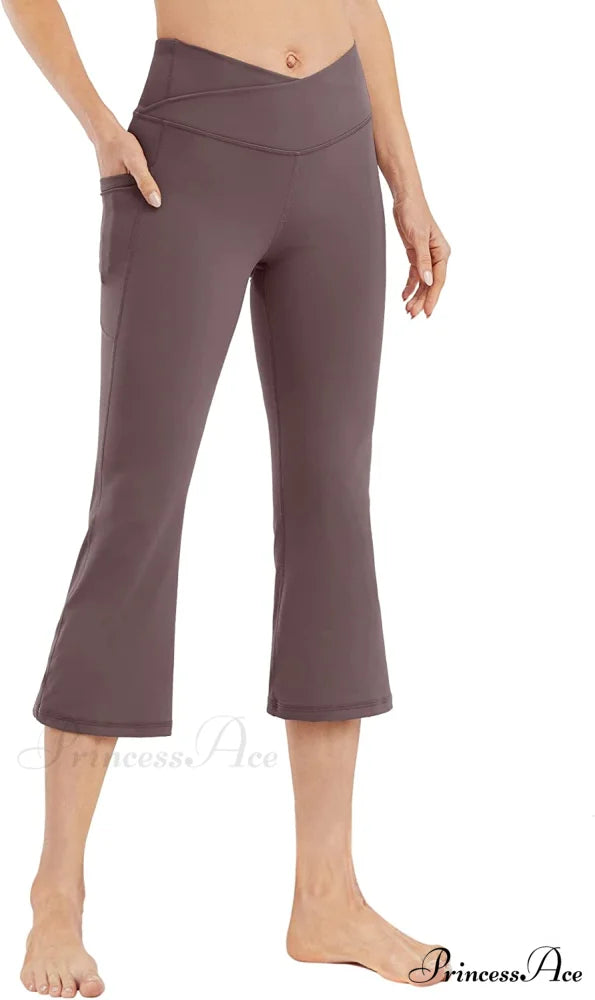 Cross High Waisted Bootcut Capris for Women Flare Yoga Pants Burnt Umber - Cross Waist / XX-Large