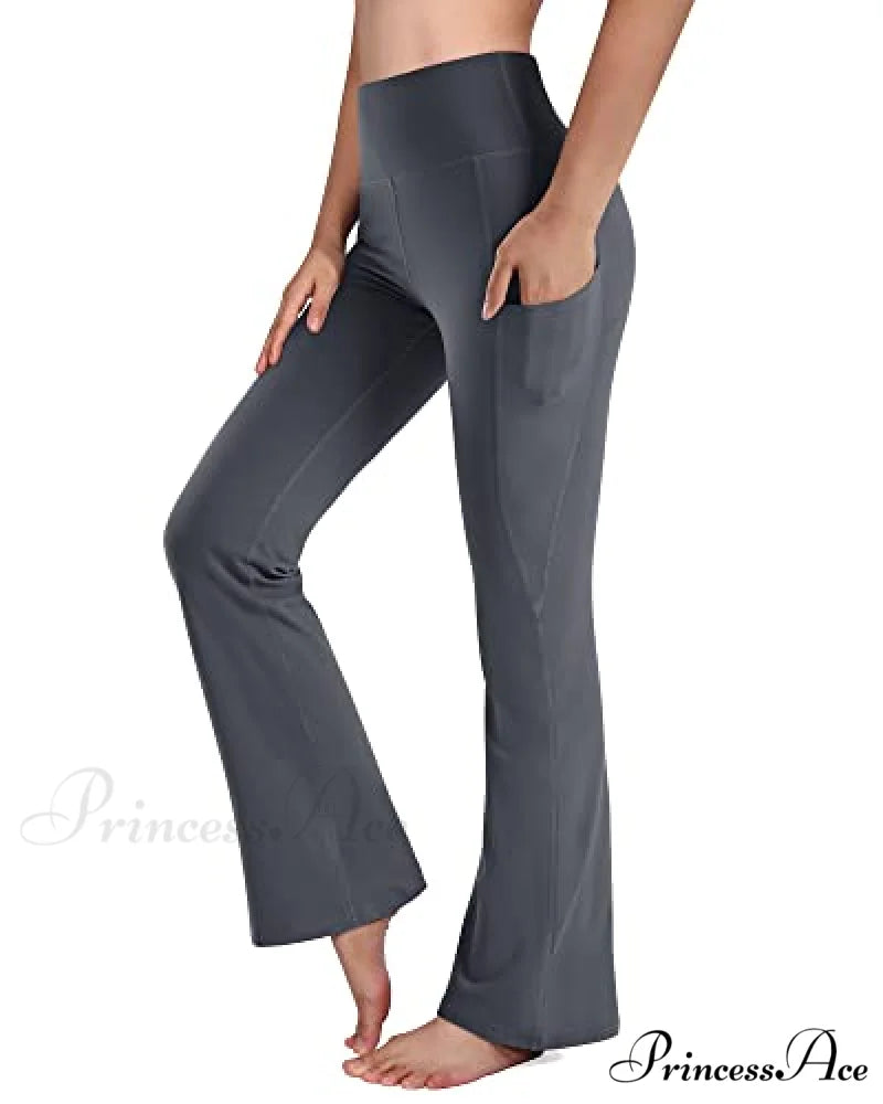 Cross High Waisted Bootcut Capris for Women Flare Yoga Pants Gray - 29’’ Inseam / XX-Large