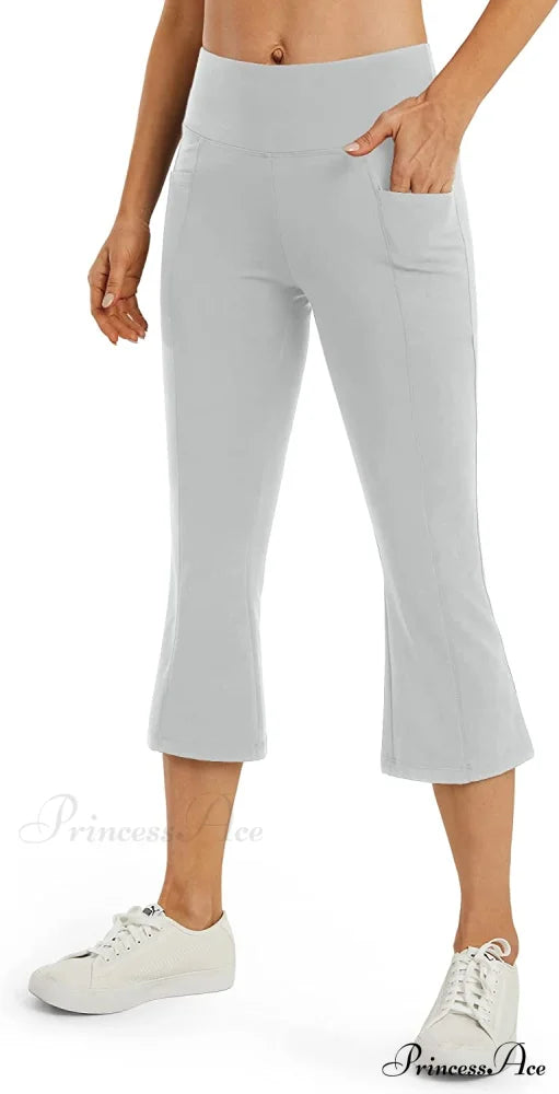 Cross High Waisted Bootcut Capris for Women Flare Yoga Pants Light Grey / XX-Large