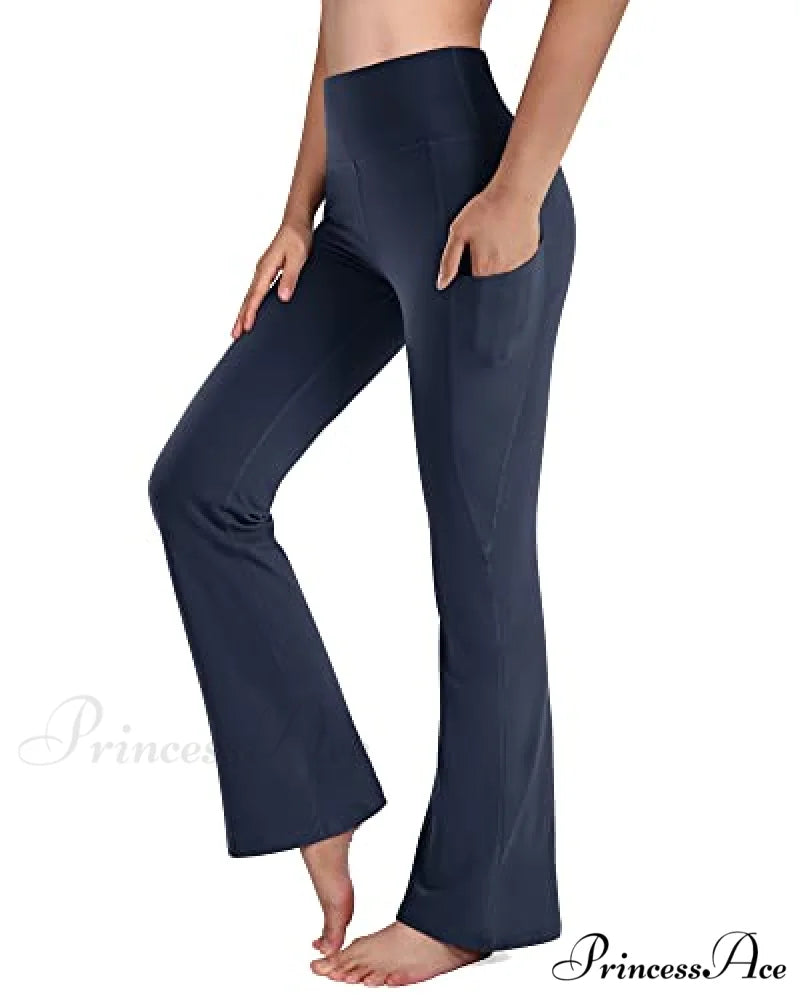 Cross High Waisted Bootcut Capris for Women Flare Yoga Pants Navy - 29’’ Inseam / XX-Large