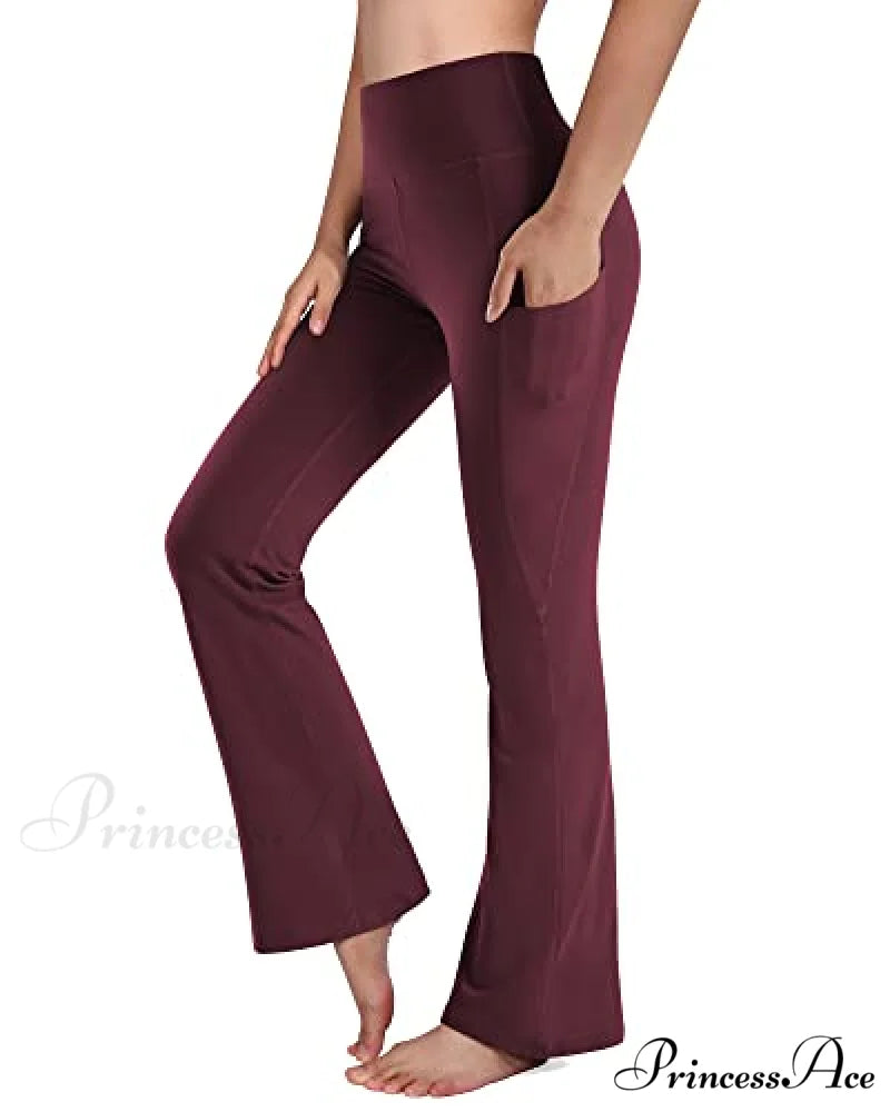 Cross High Waisted Bootcut Capris for Women Flare Yoga Pants Wine - 29’’ Inseam / XX-Large