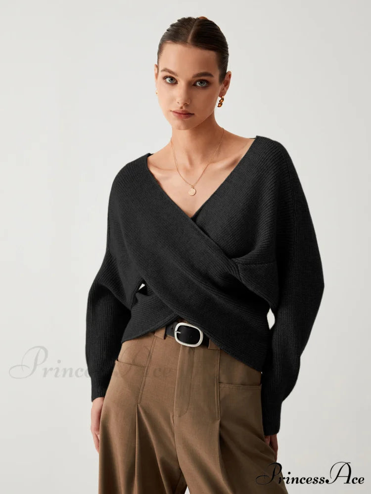 Cross My Heart Trendy Oversized Crop Sweater Black / XS