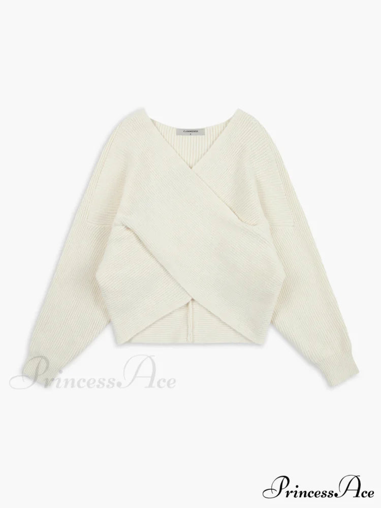 Cross My Heart Trendy Oversized Crop Sweater Off-White / XS