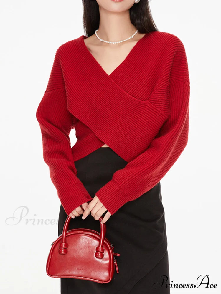 Cross My Heart Trendy Oversized Crop Sweater Red / XS