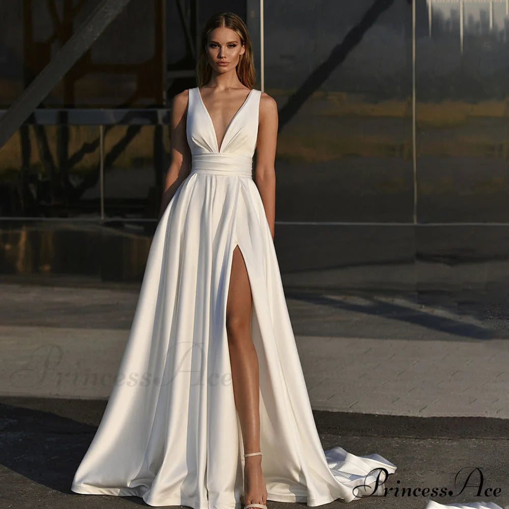 Cross-Neck Sleeveless Marriage Gown weddingdress-250223