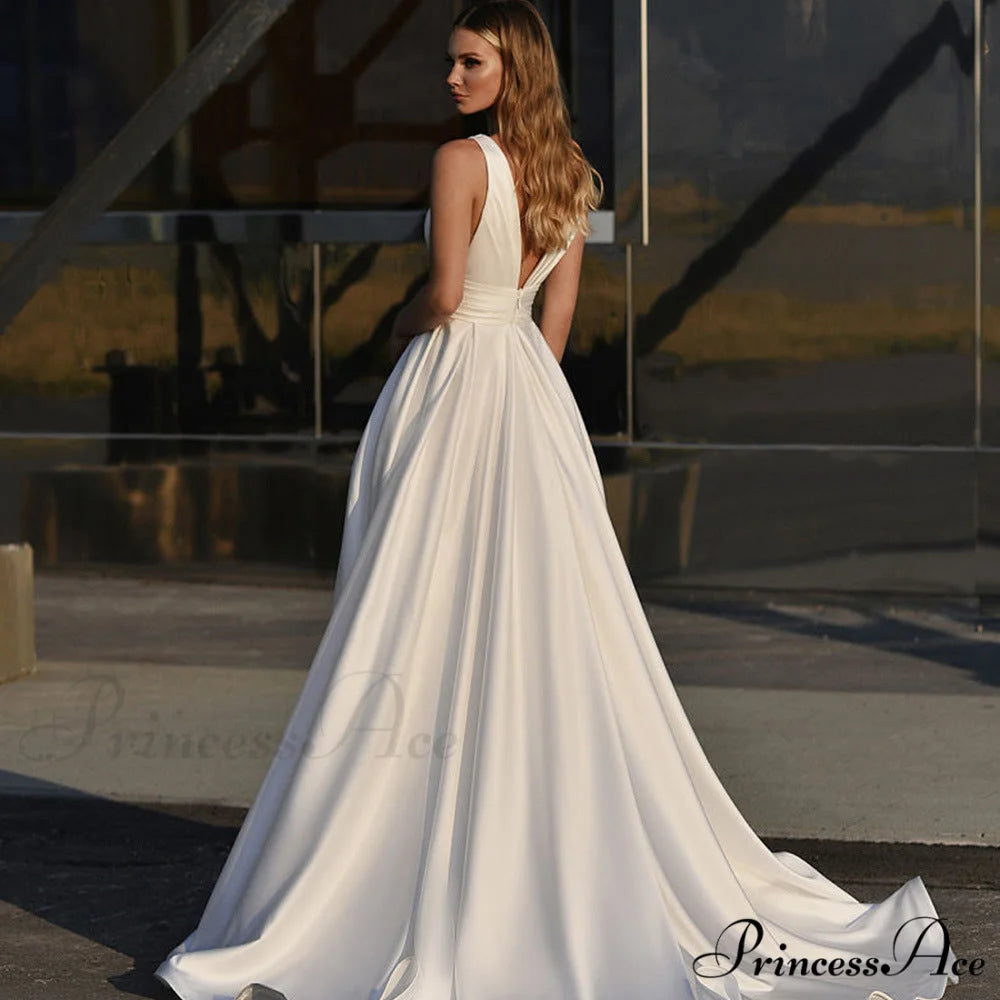 Cross-Neck Sleeveless Marriage Gown weddingdress-250223