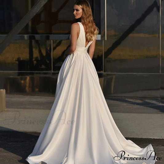 Cross-Neck Sleeveless Marriage Gown weddingdress-250223