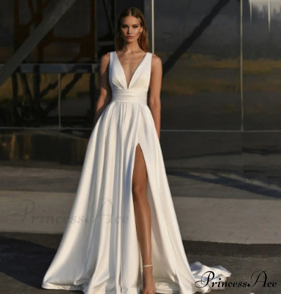 Cross-Neck Sleeveless Marriage Gown white / US 2 weddingdress-250223