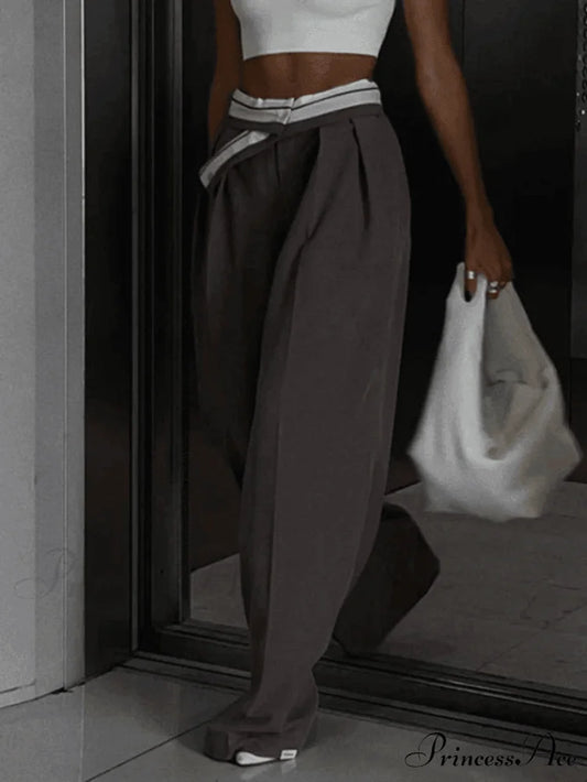 Cross Over Graceful Pleated Tailored Pants Gray / S