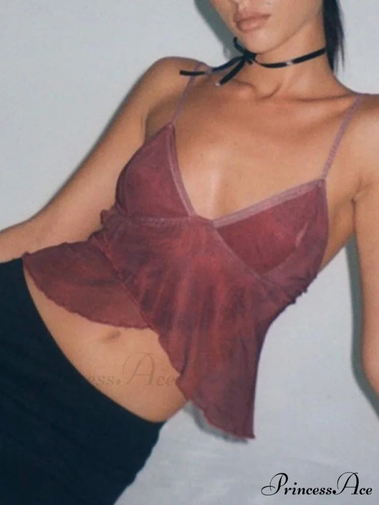 Cross Over Halter Trendy Mesh Crop Cami Top