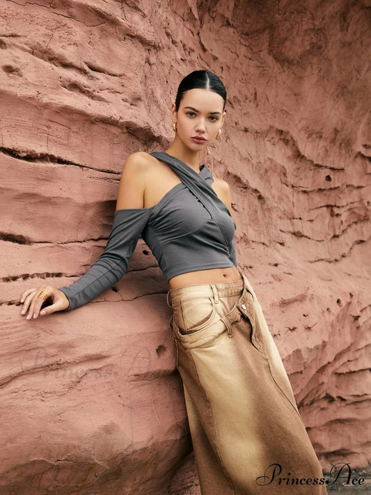 Cross-Over Neck Graceful Hooded Top