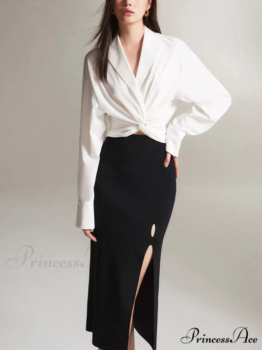 Crossover Twisted V-neck Trendy Long Sleeve Shirt