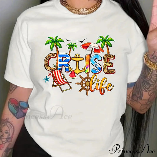 Cruise Casual Short Sleeve Crew Neck Women’s Top T-shirt WHITE / S