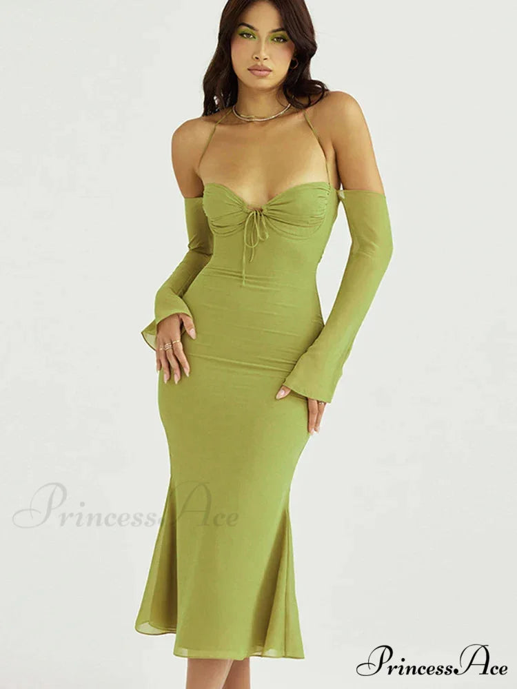 Cryptographic Green Mesh Sheer Midi Dress