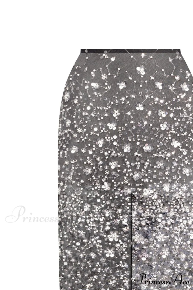 Crystal-Covered Fabulous Stylish Black Maxi Dress