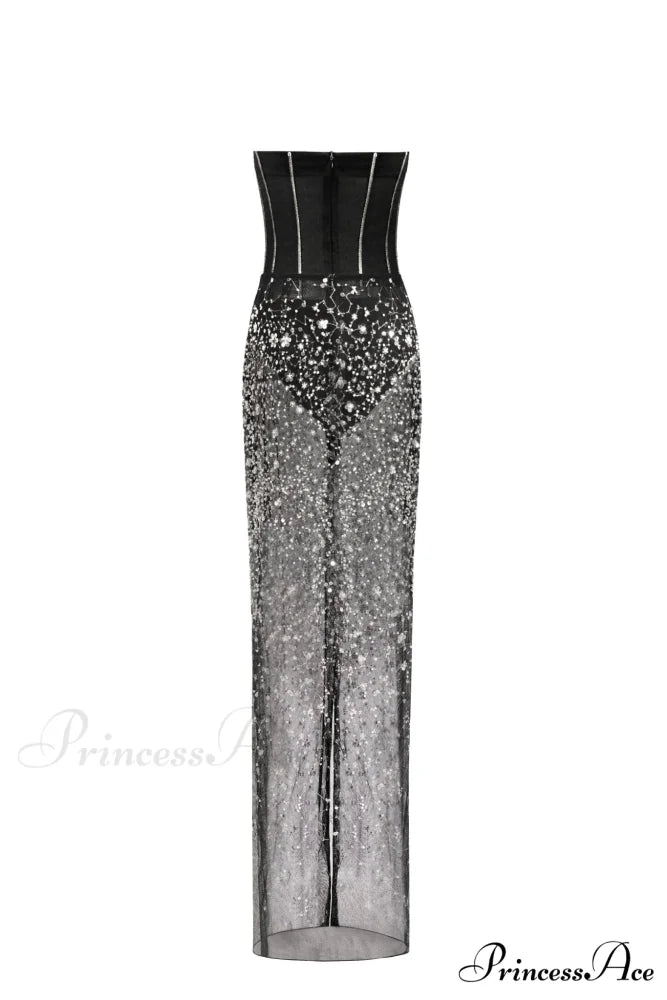 Crystal-Covered Fabulous Stylish Black Maxi Dress