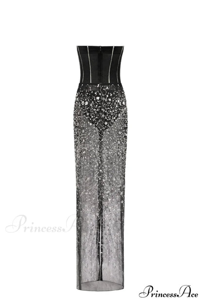 Crystal-Covered Fabulous Stylish Black Maxi Dress