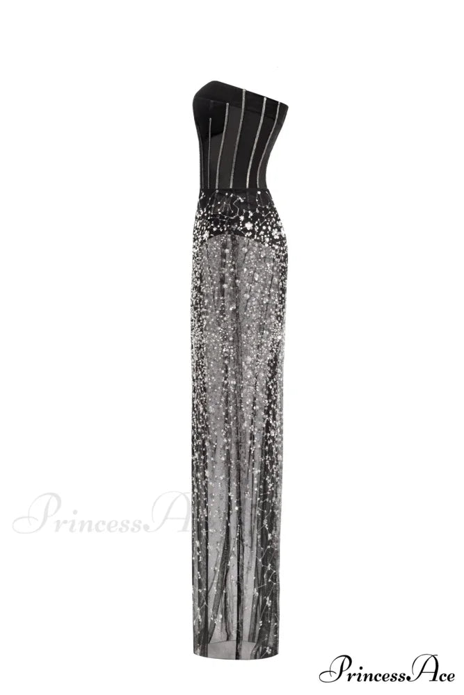 Crystal-Covered Fabulous Stylish Black Maxi Dress