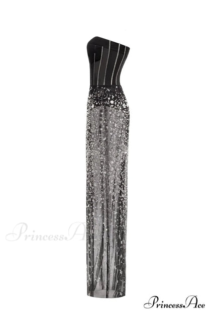 Crystal-Covered Fabulous Stylish Black Maxi Dress