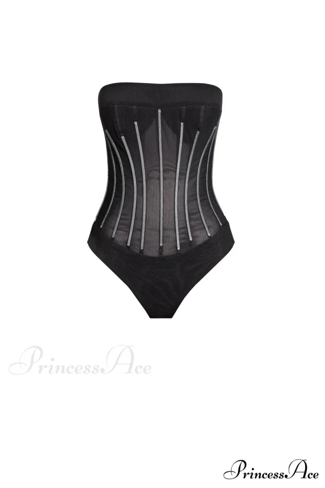 Crystal-Covered Fabulous Stylish Black Maxi Dress Customized / Black