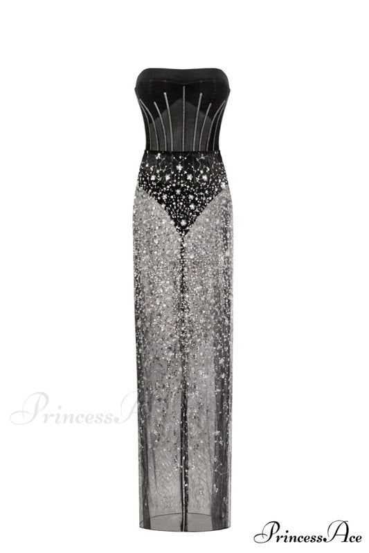 Crystal-Covered Fabulous Stylish Black Maxi Dress XXS / Black