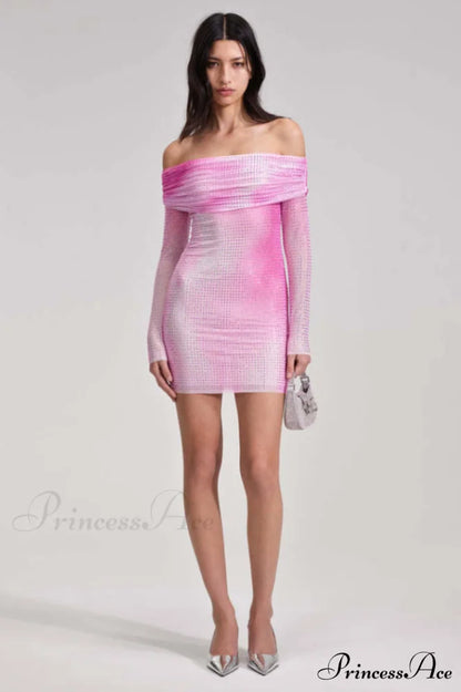 Crystal Gradient Stylish Off Shoulder Dress