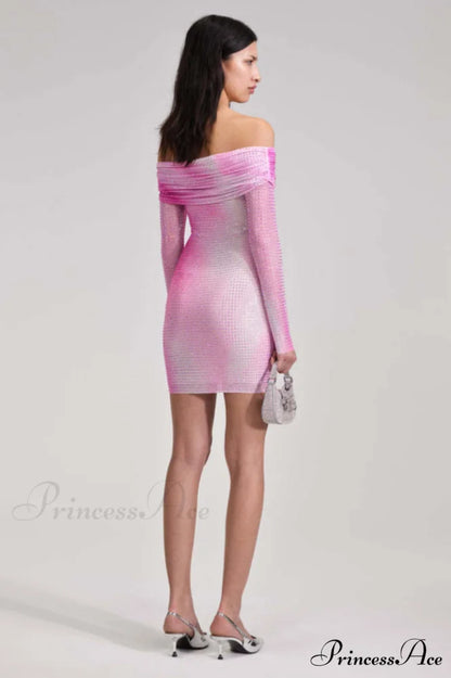 Crystal Gradient Stylish Off Shoulder Dress