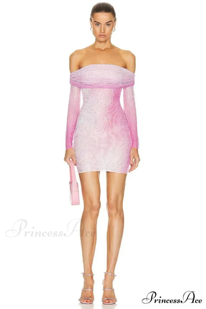 Crystal Gradient Stylish Off Shoulder Dress