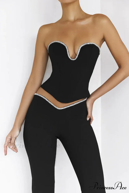 Crystal Trimmed Corset Charming + Embellished Trousers Set