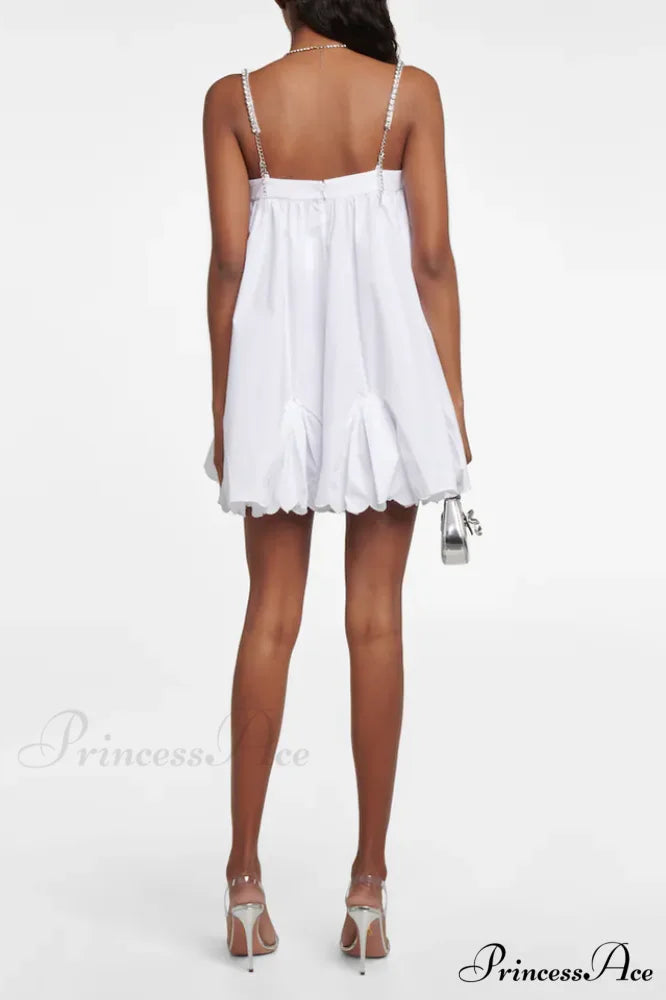 Crystal Trimmed Stylish Scallop Mini Dress