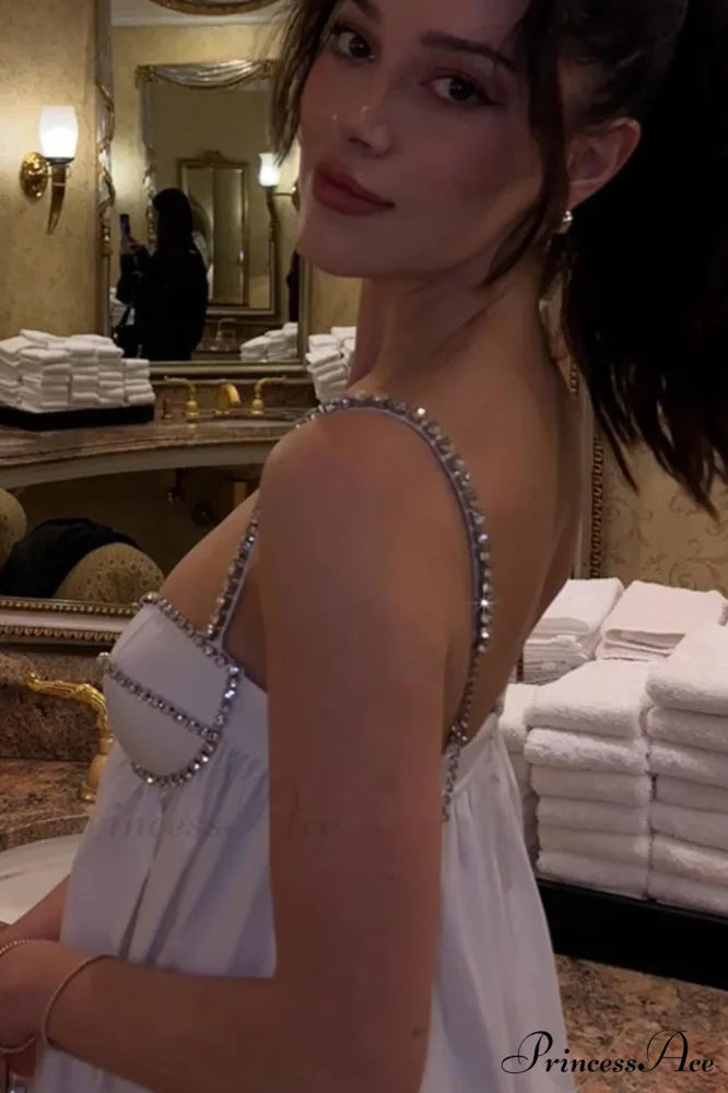 Crystal Trimmed Stylish Scallop Mini Dress