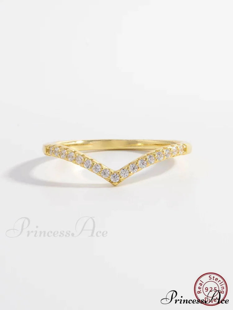 Cubic Zirconia Decor Silver Ring Gold / 6