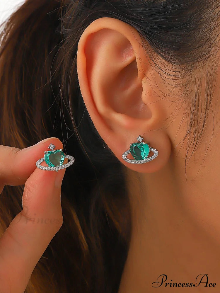 Cubic Zirconia Heart Shaped Stud Earrings Baby Blue / one-size