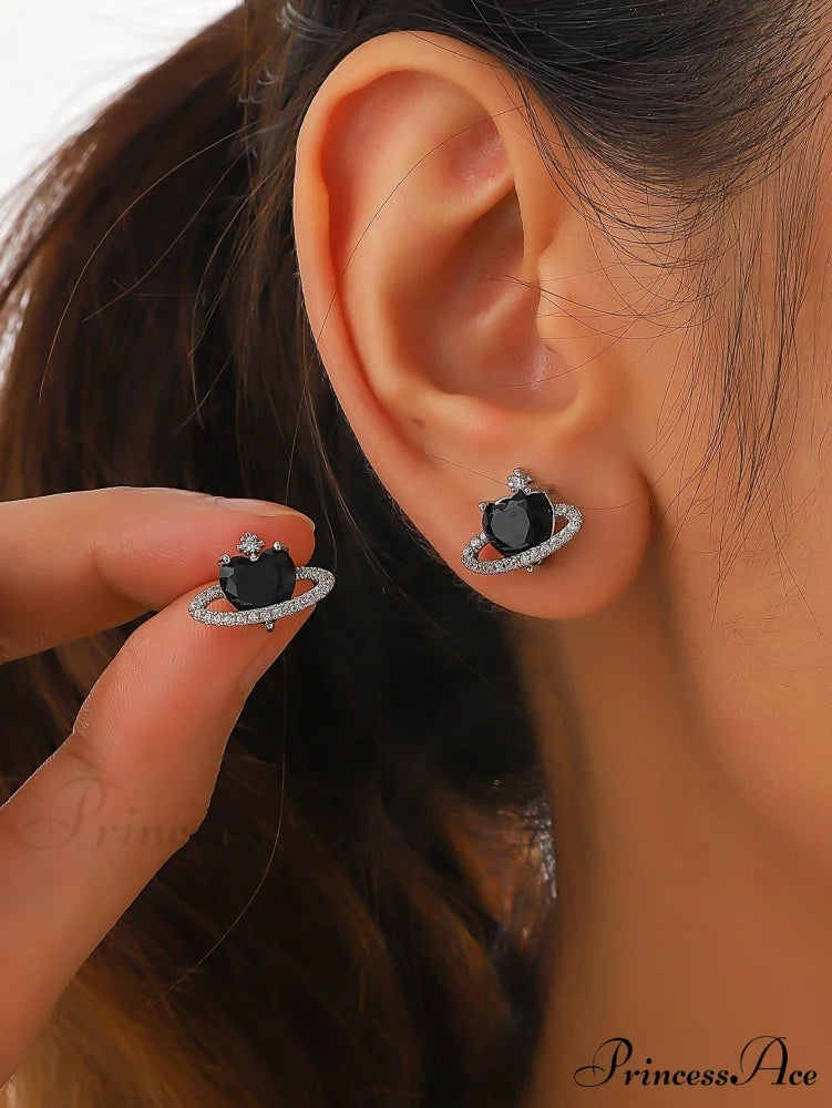 Cubic Zirconia Heart Shaped Stud Earrings Black / one-size