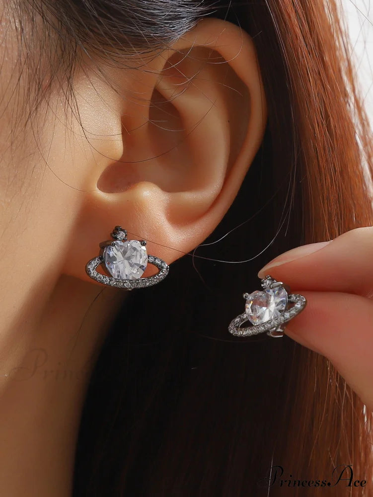 Cubic Zirconia Heart Shaped Stud Earrings Gun Black / one-size