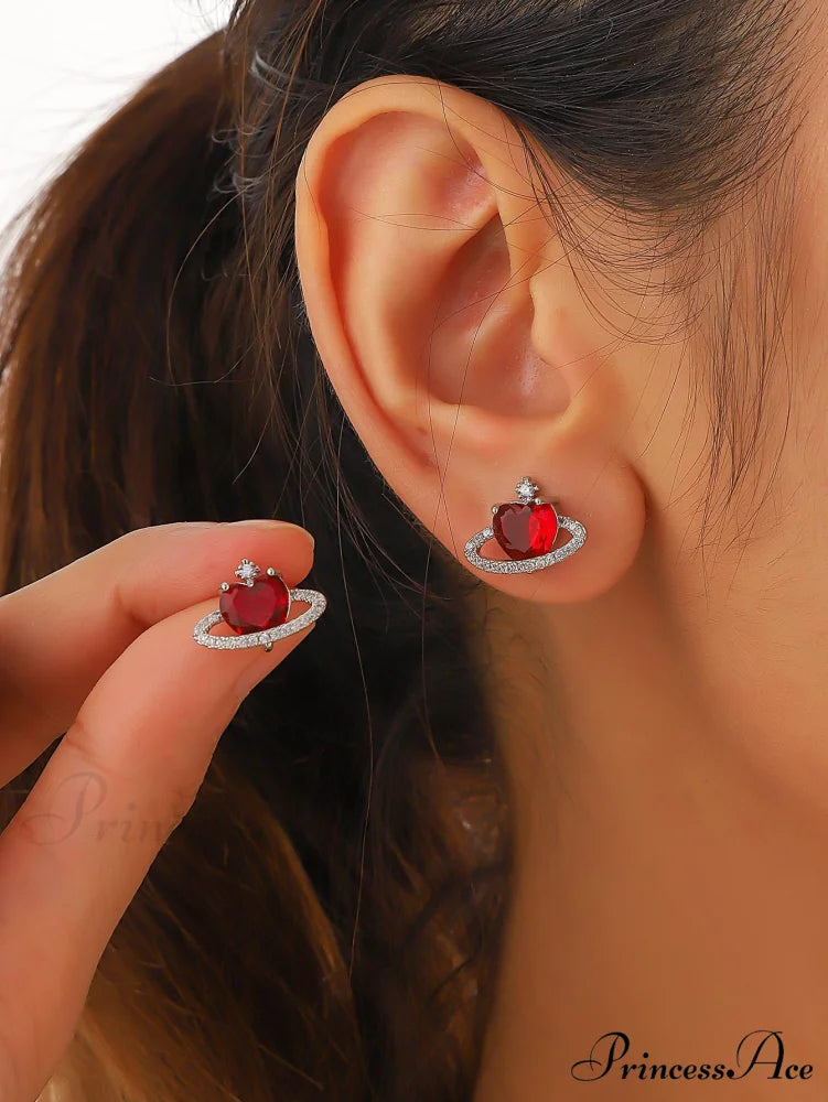 Cubic Zirconia Heart Shaped Stud Earrings Red / one-size