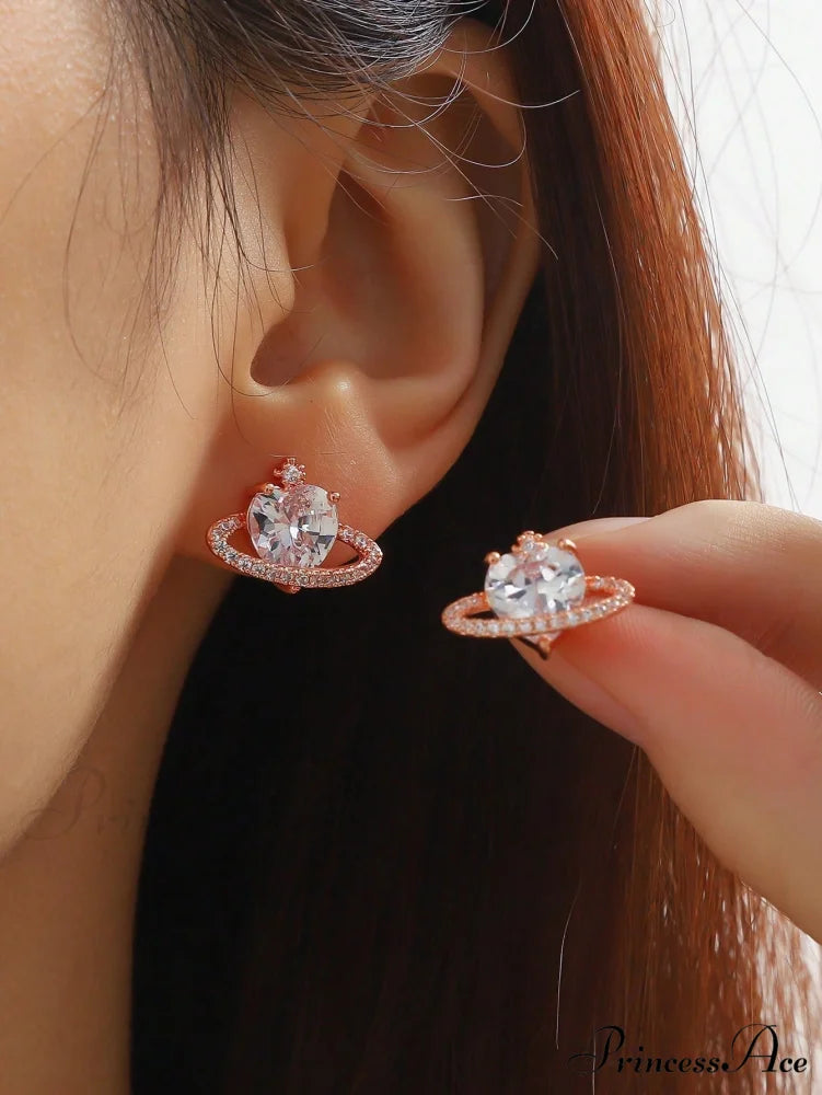 Cubic Zirconia Heart Shaped Stud Earrings Rose Gold / one-size