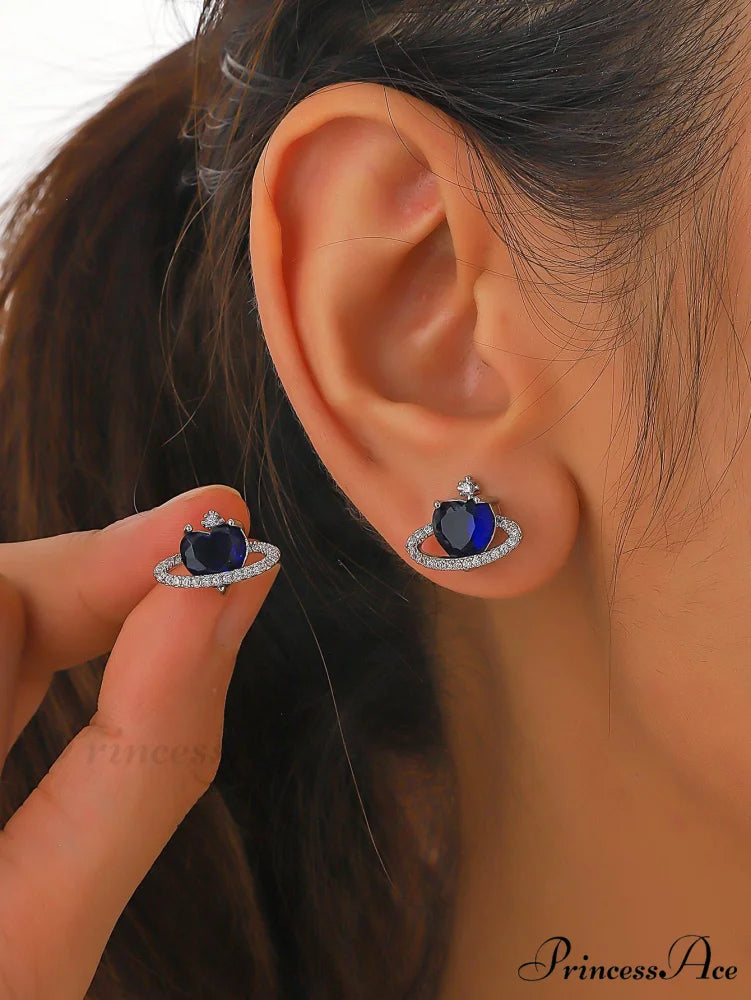 Cubic Zirconia Heart Shaped Stud Earrings Royal Blue / one-size