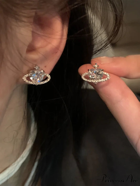 Cubic Zirconia Heart Shaped Stud Earrings Silver / one-size