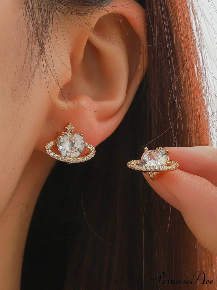 Cubic Zirconia Heart Shaped Stud Earrings Yellow Gold / one-size