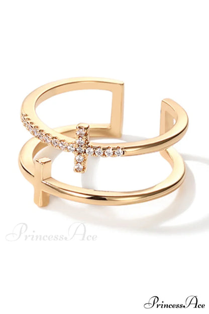 Cubic Zirconia Stylish Cross Ring Gold